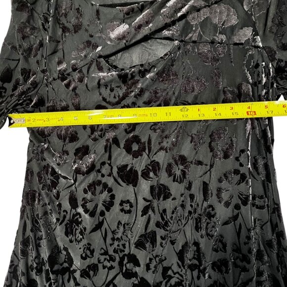 Velvet Floral Burnout Asymmetric Tunic NWT Cut Out Long Sleeve Black Sheer Med - Picture 8 of 10